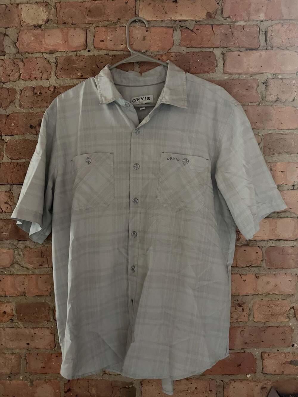 Orvis Classic Collection Grey Plaid Short Sleeve Tech Fishing Shirt Men's Large